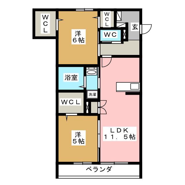 コートグランデI(2LDK/2階)の間取り写真