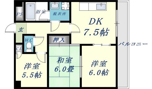鴻池クレストマンション(3DK/3階)の間取り写真