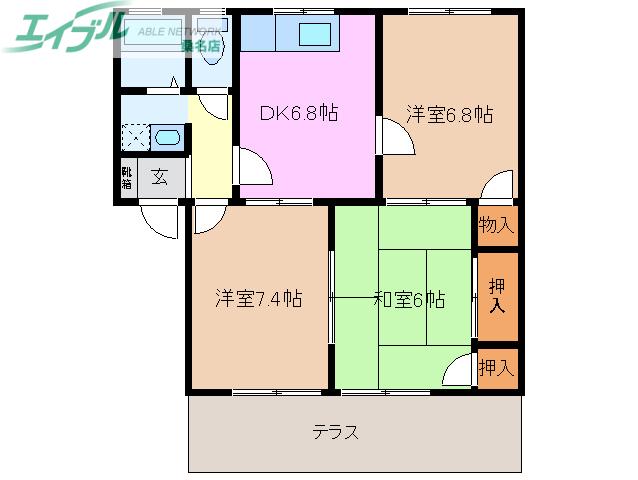 アメニティハウス(3DK/1階)の間取り写真