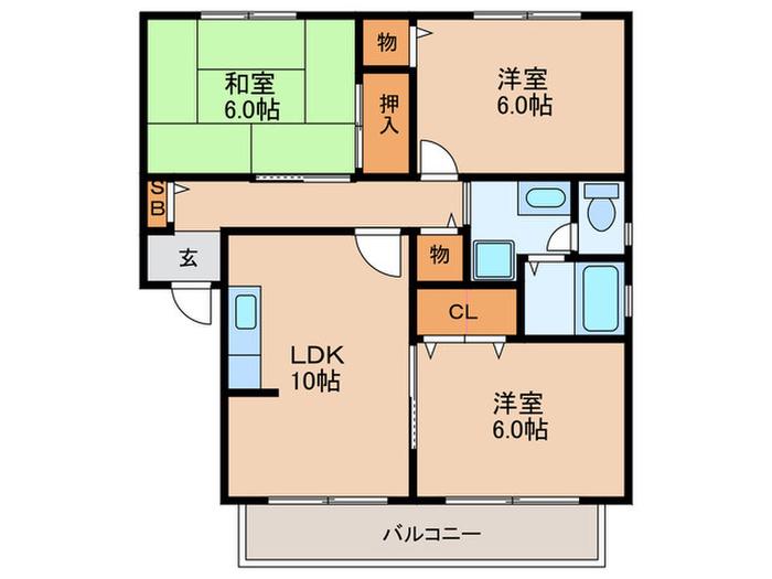 ハイカムール(3LDK/1階)の間取り写真