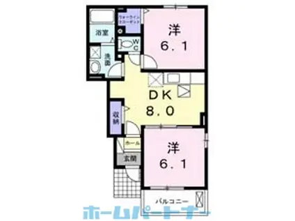 ルーベル鴨島A(2DK/1階)の間取り写真