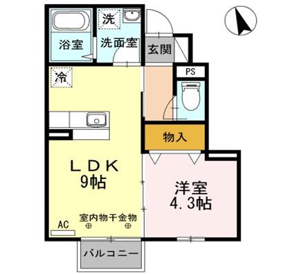 ル・ソレイユ(1LDK/1階)の間取り写真