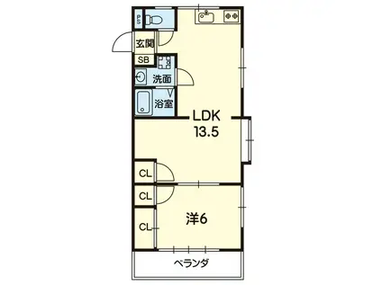 東郷ハイツ(1LDK/2階)の間取り写真