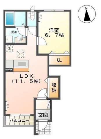ルミナスコートA(1LDK/1階)の間取り写真