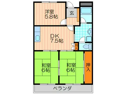 ホワイエ・アンノマエ(3LDK/3階)の間取り写真
