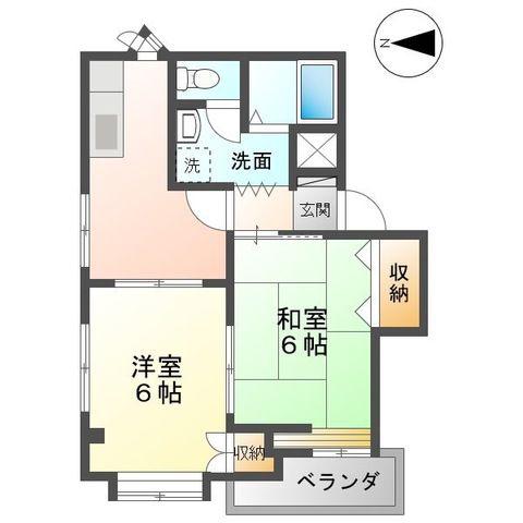 ヴァンベール羽根(2K/2階)の間取り写真