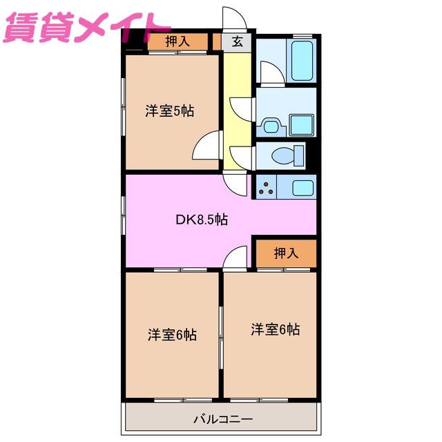 レジデンス優珈里(3DK/7階)の間取り写真
