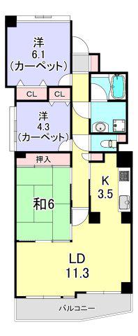 ステイツ神戸青谷・城の下通(3LDK/3階)の間取り写真