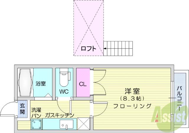 ホワイトキャッスル遠見塚9番館(1K/2階)の間取り写真