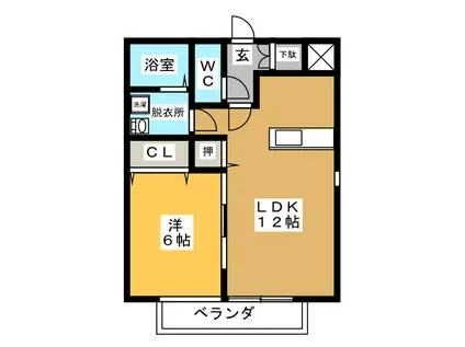 ハピネス(1LDK/1階)の間取り写真