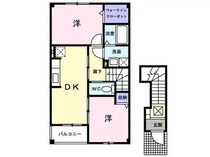 プリティハウスY 2(2DK/2階)の間取り写真