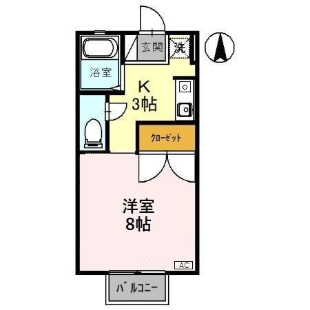 ビューラII(1K/2階)の間取り写真