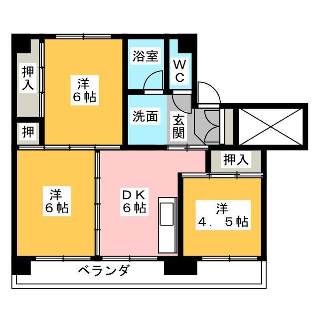 ビレッジハウス川辺I1号棟(3DK/2階)の間取り写真