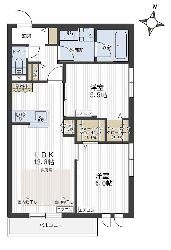 クレスコート岸町(2LDK/2階)の間取り写真