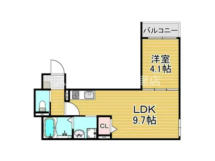 AIA難波南(1LDK/4階)の間取り写真