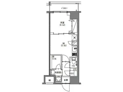 エスレジデンス新宿御苑(1DK/13階)の間取り写真