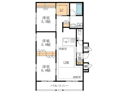 PREMIUM MAISON光(3LDK/3階)の間取り写真