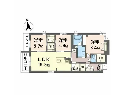 シャーメゾン夕陽丘(3LDK/2階)の間取り写真