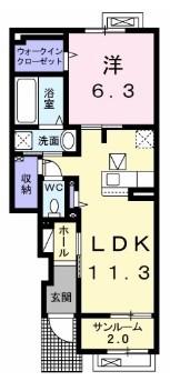 メゾン・シャトンI(1LDK/1階)の間取り写真