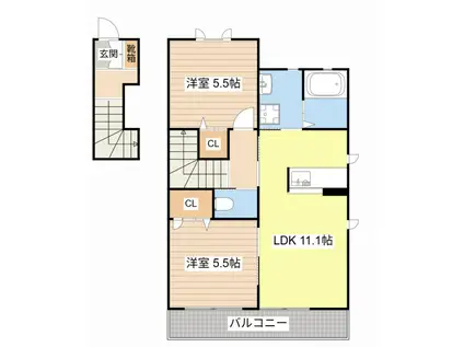 コーポラス如月(2LDK/2階)の間取り写真