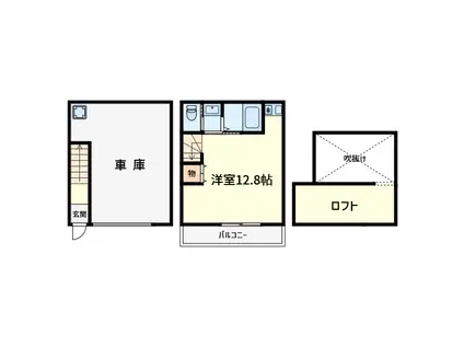 メルシー高槻北大樋ガレージハウス(ワンルーム/1階)の間取り写真