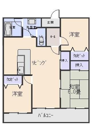 おかたマンション(3LDK/6階)の間取り写真
