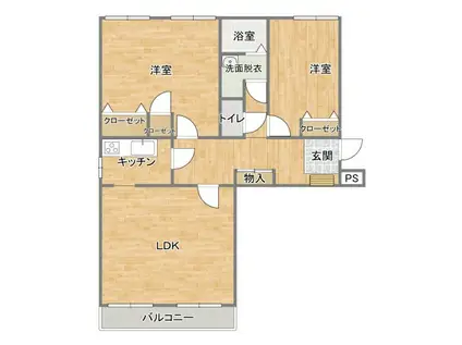 朝日台ハイツB(2LDK/2階)の間取り写真