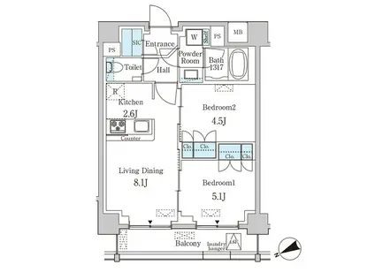 プリマリード南青山(2LDK/5階)の間取り写真