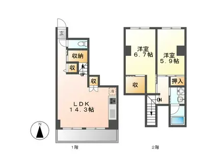 ウィペットスクエア(2LDK/3階)の間取り写真