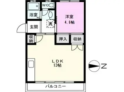 宝マンション(1LDK/1階)の間取り写真