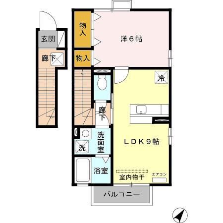 ローズコート西三島C(1LDK/2階)の間取り写真