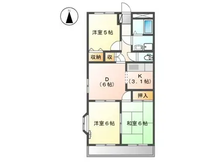 レジアスハイム遼仙(3DK/3階)の間取り写真