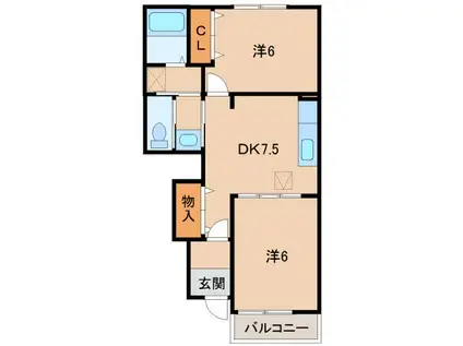 コニファーII番館B(2DK/1階)の間取り写真