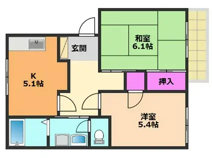 ホワイティハイツ C棟(2DK/2階)の間取り写真
