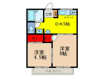 カームハイツ桜塚(2DK/2階)の間取り写真
