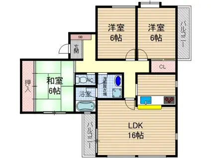 ファミーユ北春日丘(3LDK/1階)の間取り写真
