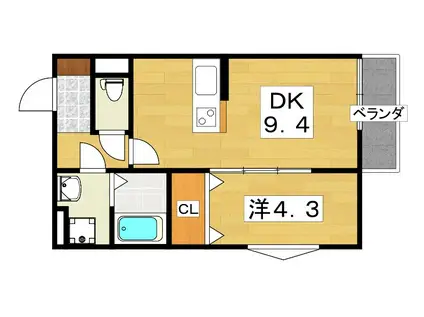 パレミヤビ香里西(1DK/2階)の間取り写真