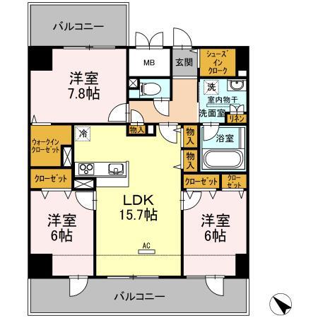 セントラルコートU(3LDK/11階)の間取り写真