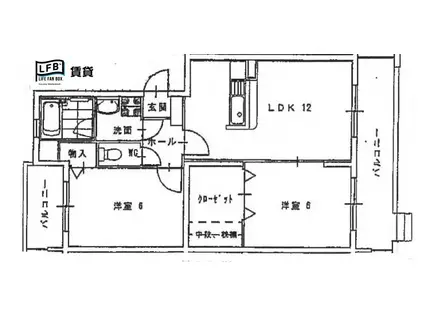 エクセルシティ門司 B棟(2LDK/2階)の間取り写真