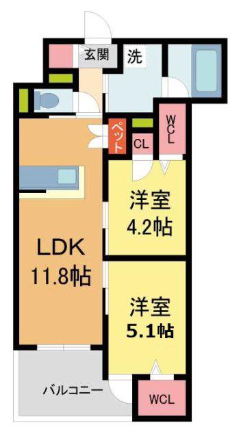 LA VITA西宮北口(2LDK/4階)の間取り写真