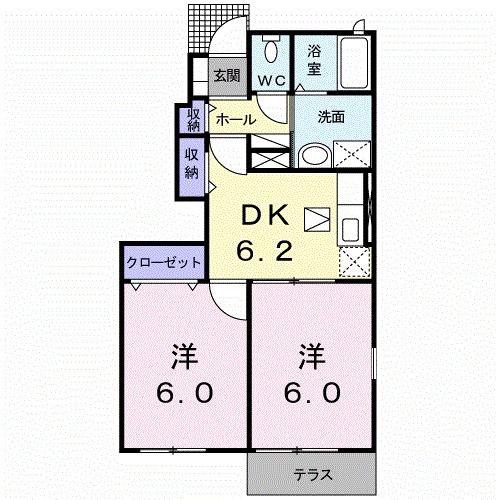 ヴィラ・ハーモニー(2DK/1階)の間取り写真