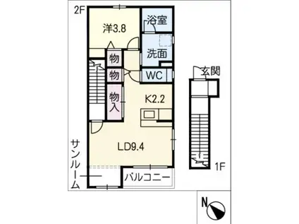 アステール(1LDK/2階)の間取り写真