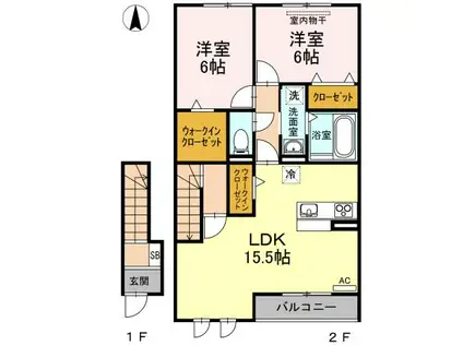 シエル A棟(2LDK/2階)の間取り写真