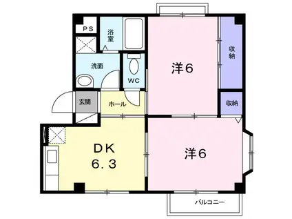 ヴィクトワール本城(2DK/2階)の間取り写真