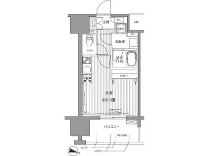 センテニアル王子神谷(ワンルーム/2階)の間取り写真