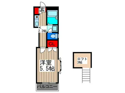 パレス宮原(1K/2階)の間取り写真