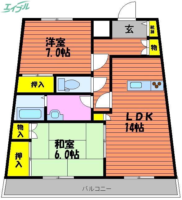 エクセルメゾン岡山(2LDK/8階)の間取り写真