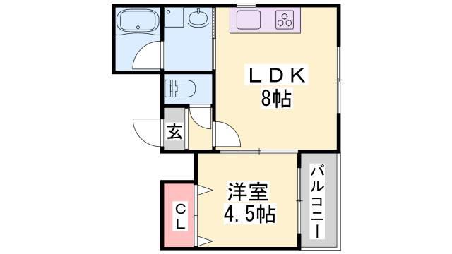 クレール西多聞通(1LDK/3階)の間取り写真