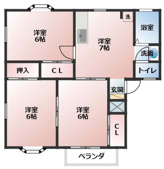 カーサ小鷹野 A棟(3DK/2階)の間取り写真
