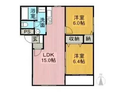 マンションドム西町II(2LDK/1階)の間取り写真